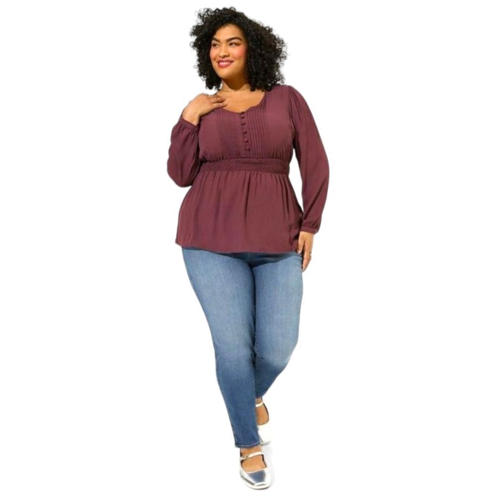 TORRID 4X V-neck babydoll georgette pentuck long sleeve blouse